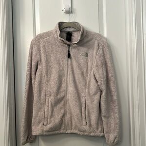 Northface women’s beige furry zip up jacket